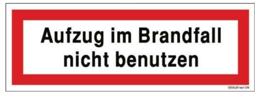 Göckler Aufzug im Brandfall nicht benutzen Textschild DIN 4066