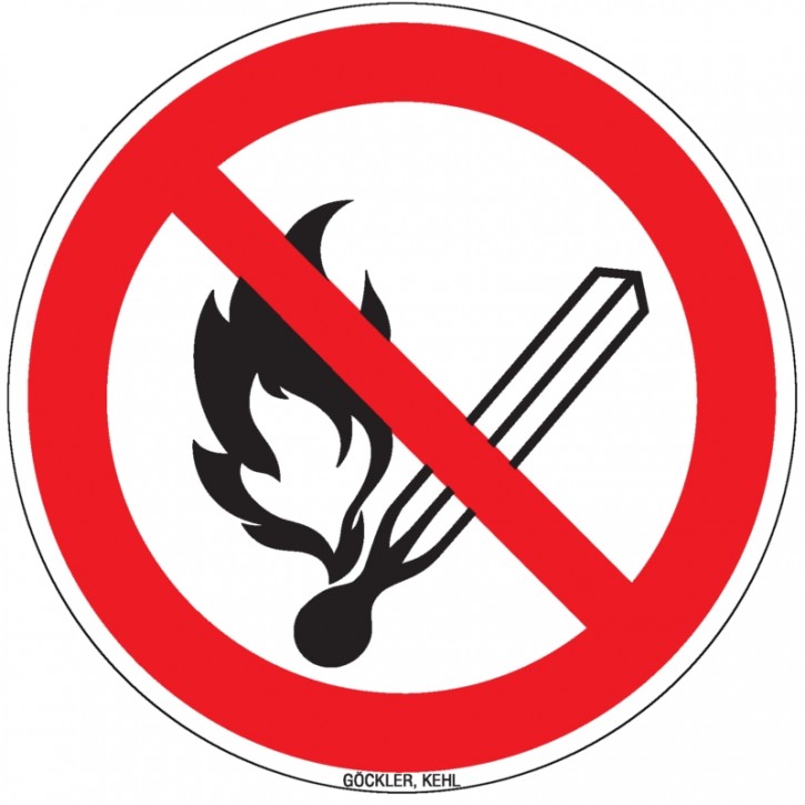 Göckler Feuer,offenes Licht und Rauchen verboten-Schild BGV A8 /P002 Ø in 100