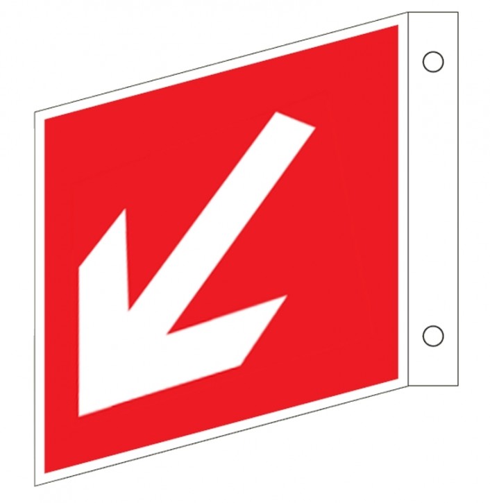 Göckler Fahnenschild mit Pfeil-schräg-Richtungsangabe-Schild BGV A8 F02