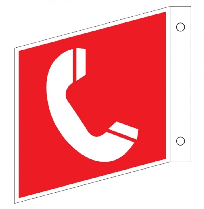 Göckler Fahnenschild mit Brandmeldetelefon-Schild BGV A8 F06