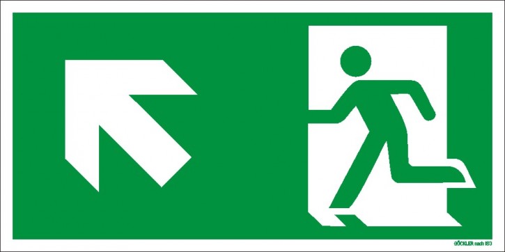 Göckler Pfeil nach links-aufwärts-Flucht-Rettungswegzeichen-Symbol-Schild  ISO 7010