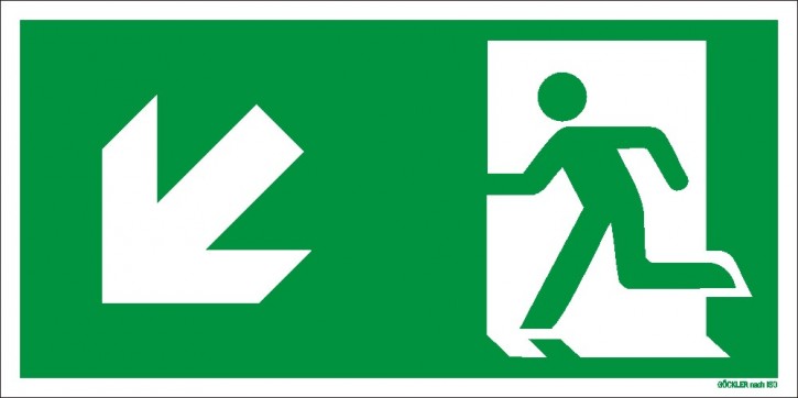 Göckler Pfeil nach links-abwärts-Flucht-Rettungswegzeichen-Symbol-Schild ISO 7010