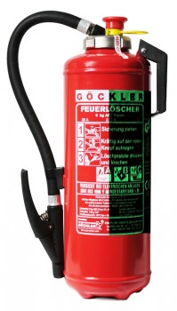 NEU  6 kg Göckler ABC- Pulver- Auflade- Feuerlöscher DIN EN 3 , GS , Rating: 55 A, 233 B, C = 15 LE , Mit nachleuchtender Beschriftung.