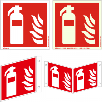 Hier klicken zur Auswahl von Göckler Feuerlöscher-Symbol-Schild ISO 7010 F001 , von 50-300 mm  in verschiedenen Materialien