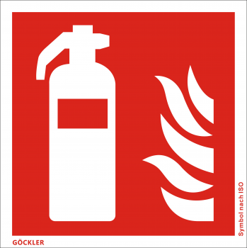 Göckler Feuerlöscher-Symbol-Schild F001, Gr.: 200 x 200 mm, Kunststoffplatte nicht klebend rot, Symbol nach ISO 7010