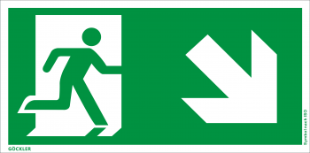 Göckler Rettungsweg rechts abwärts Symbol-Schild,Gr.: 300 x 150 mm,Folie selbstklebend grün,Symbol nach ISO 7010