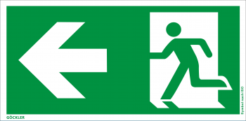 Göckler Rettungsweg links Symbol-Schild,Gr.: 300 x 150 mm,Folie selbstklebend grün,Symbol nach ISO 7010