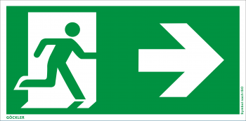 Göckler Rettungsweg rechts Symbol-Schild,Gr.: 300 x 150 mm,Folie selbstklebend grün,Symbol nach ISO 7010