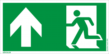 Göckler Rettungsweg Notausgang oben Symbol-Schild,Gr.: 300 x 150 mm,Folie selbstklebend grün,Symbol nach ISO 7010