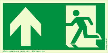 Rettungsweg Notausgang oben Symbol-Schild,Gr.: 300 x 150 mm,langnachleuchtende Folie selbstklebend grün,Symbol nach ISO 7010,GÖCKLER EXTRA-N 10/70 60/7 - 600 DIN 67510