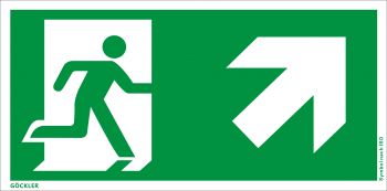 Göckler Rettungsweg rechts aufwärts Symbol-Schild,Gr.: 300 x 150 mm,Folie selbstklebend grün,Symbol nach ISO 7010