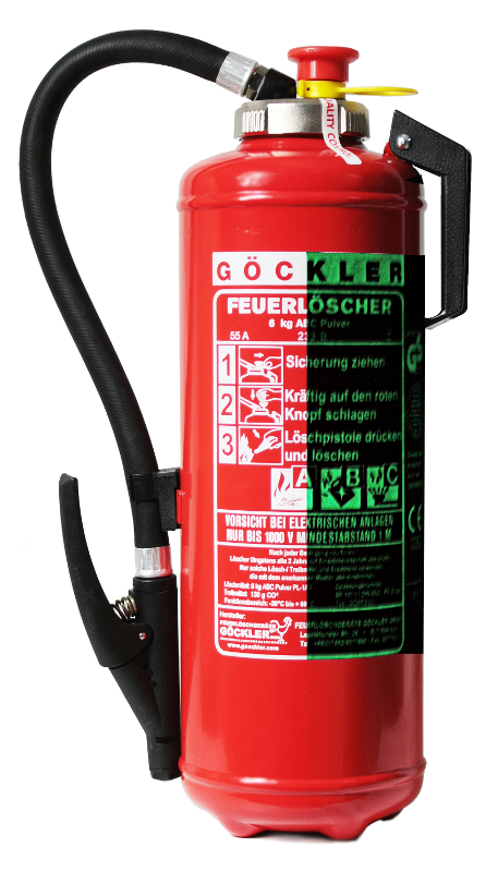 NEU 6 kg Göckler ABC- Pulver- Auflade- Feuerlöscher DIN EN 3 , GS , Rating:  55 A, 233 B, C = 15 LE , Mit nachleuchtender Beschriftung.-GÖ6PS55